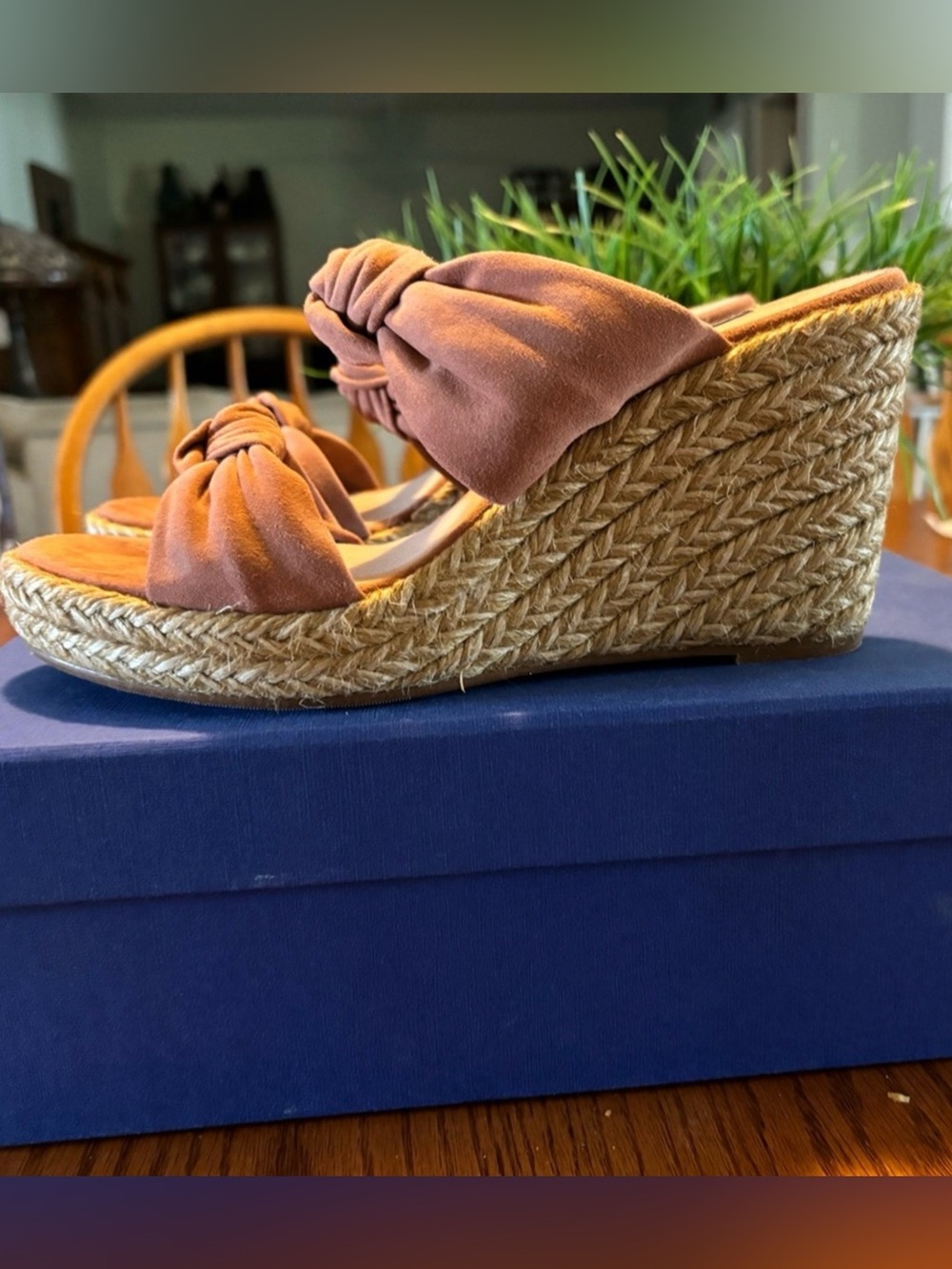 Stuart Weitzman Pink Suede Knotted Espadrille Wedge Sandals